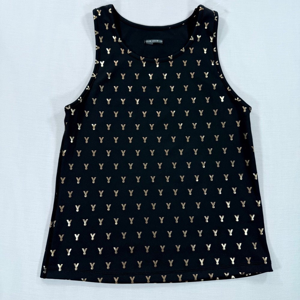 Oiselle Gold Mettle Print Mesh Running Tank Top Black Foil Bird Logo Sz 02 XS